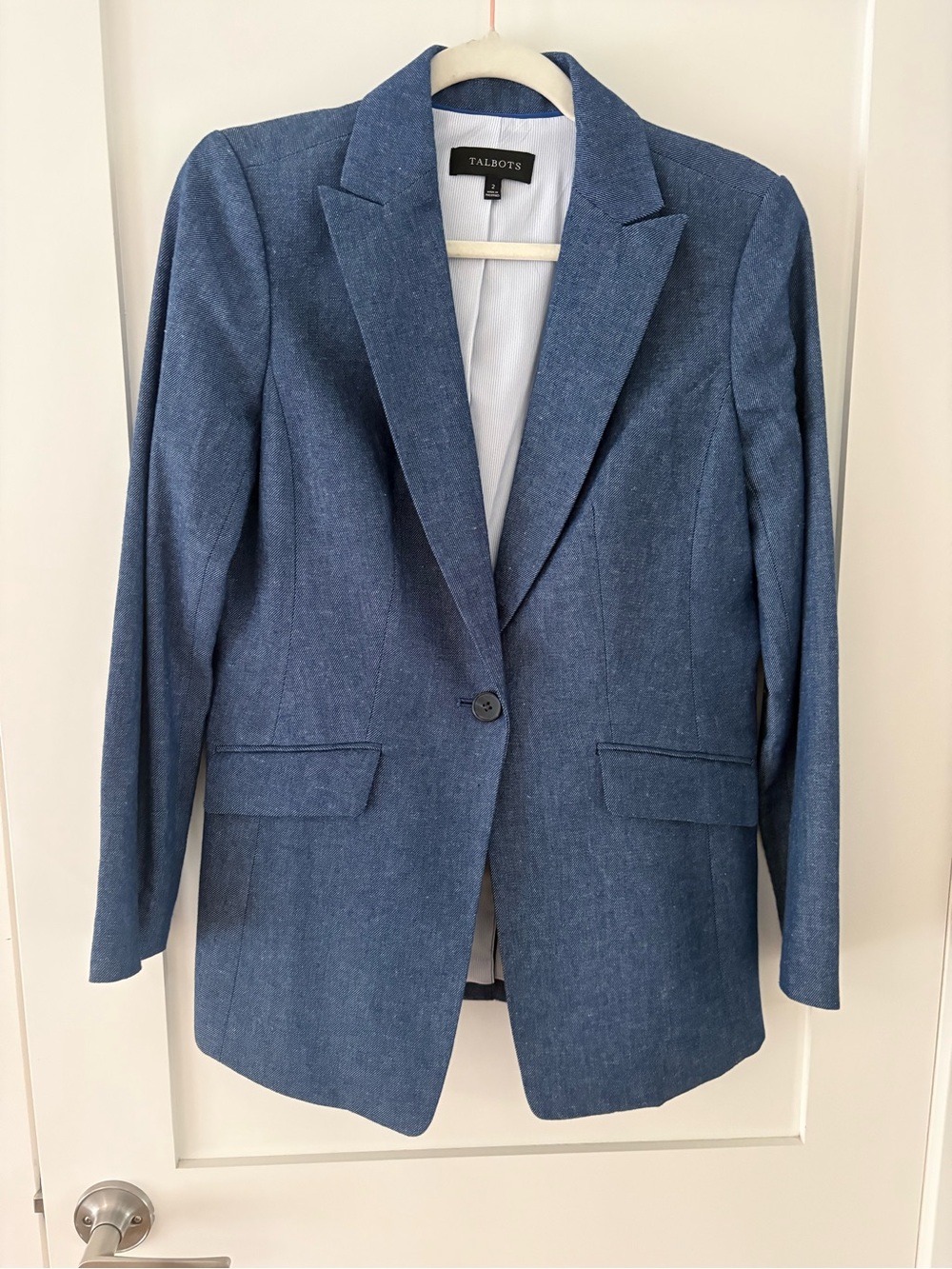 NWOT Talbots Blue Twill Blazer cotton linen blend office casual work sz 2P
